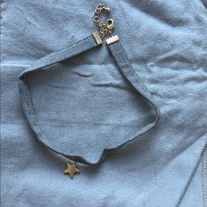 Denim Choker Necklace with Gold Star Charm